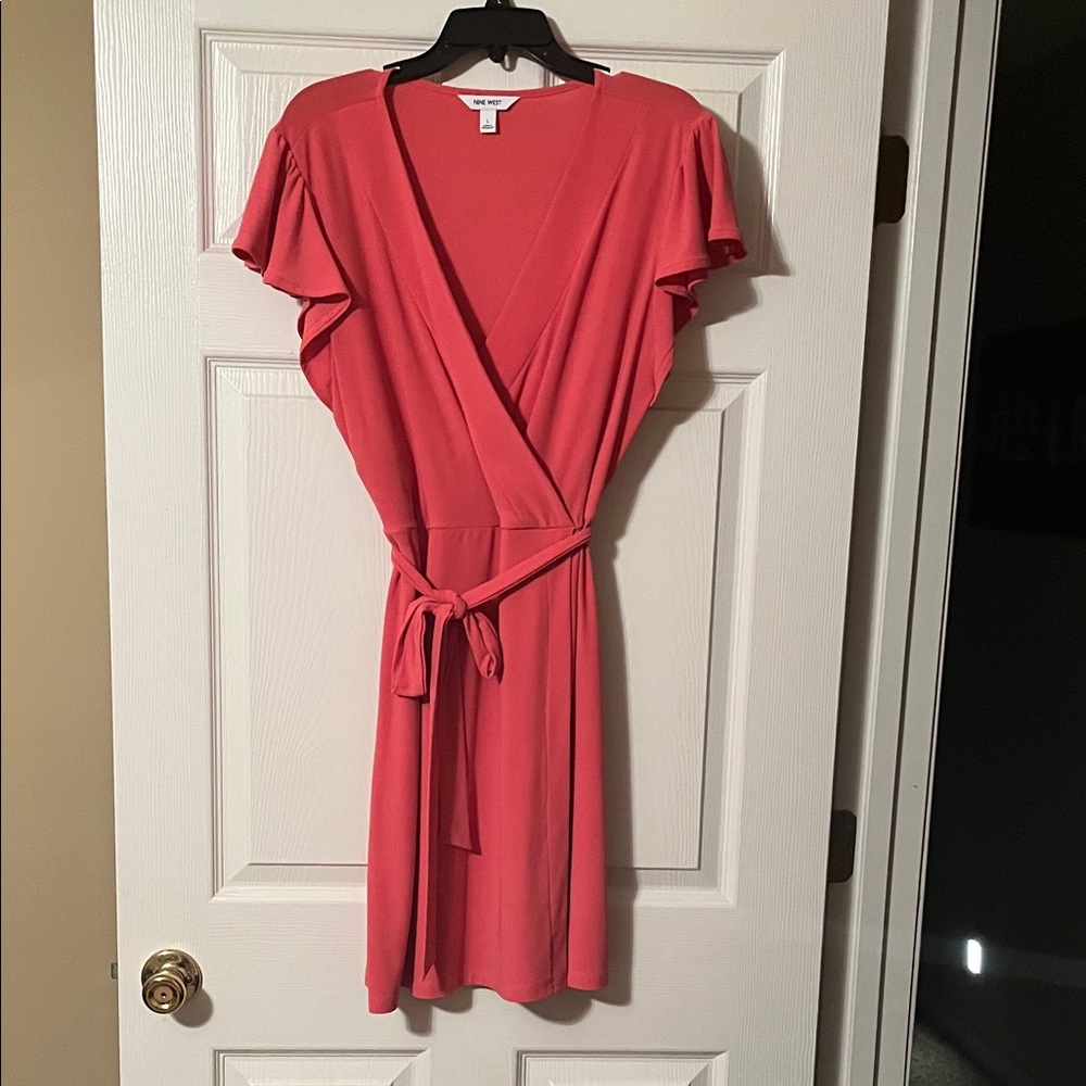 Coral Mock Wrap Dress